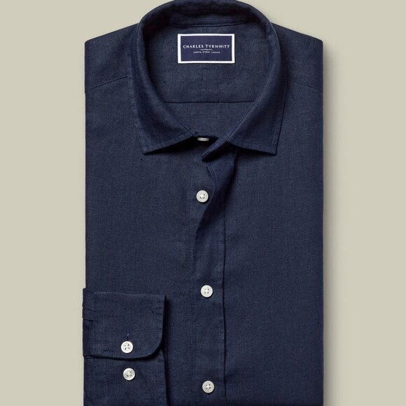 Charles Tyrwhitt Pure Linen Shirt - Navy - Picture 2 of 4